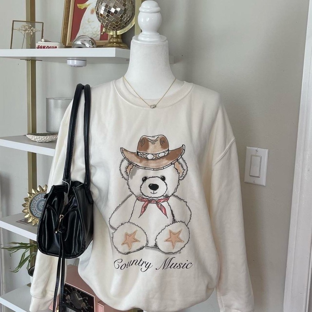 Country Music Bear Kids Sweatshirt - Cream Size L